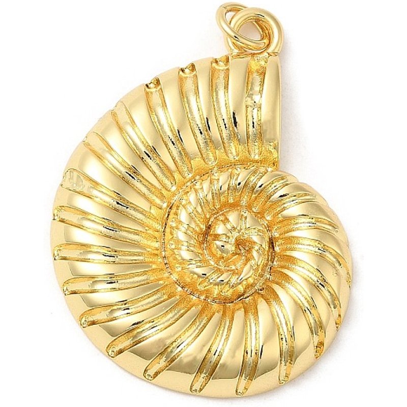 Brass Conch Charm Pendant with Jump Ring, 18K Gold Plated