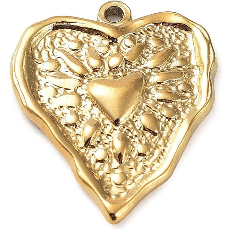 Pendentif en Acier Inoxydable 304 Texturé en Forme de Cœur, Plaqué Or — Breloques et pendentifs