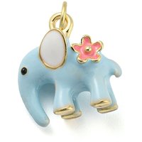 Elephant Rack Brass Enamel Pendant with Jump Ring, Light Blue