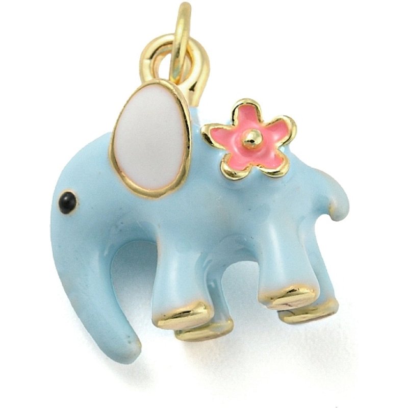 Elephant Rack Brass Enamel Pendant with Jump Ring, Light Blue — Charms & Pendants
