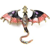 Broche en Émail Dragon Plaquée Or Antique avec Strass