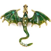 Dragon Enamel Pin, Antique Golden Plated Alloy Rhinestone Brooch