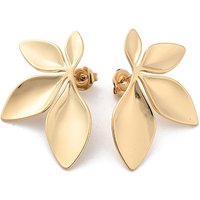304 Stainless Steel Flower Stud Earrings, 14K Gold Plated — Costume Jewelry