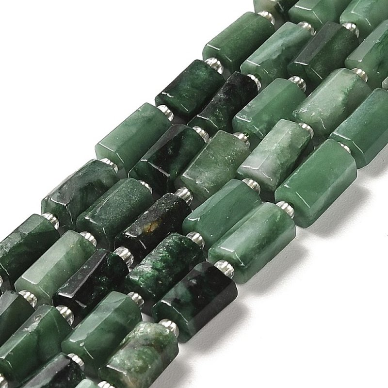 Brins de perles d'émeraude naturelle avec perles de rocaille, facettées, colonne — Perles à bijoux