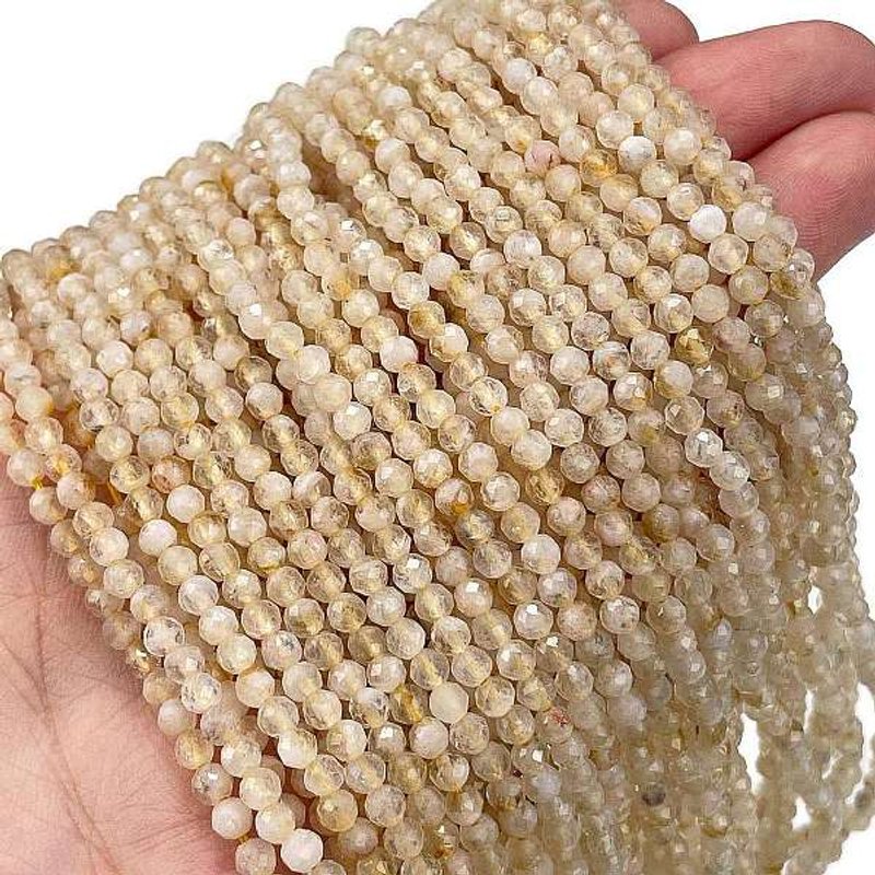 Fils de Perles de Citrine Naturel, Ronds Facettés, 3mm, 124pcs — Perles à bijoux