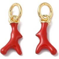 Brass Enamel Antler Charms with Jump Ring, 18K Gold Plated