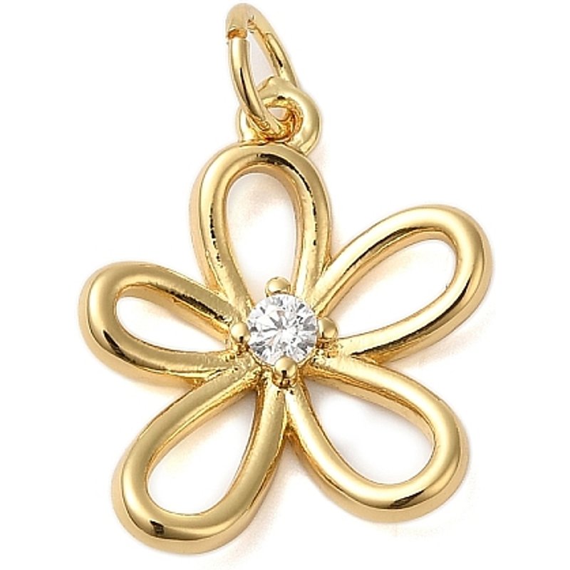 Pendentif en Laiton Plaqué Fleur avec Zirconia Cubique Transparent — Breloques et pendentifs