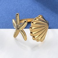 Bagues ouvertes en acier inoxydable 304 avec étoile de mer et coquillage — Bijoux fantaisie