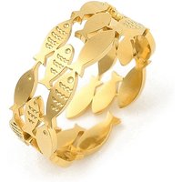 Bague ouverte large en acier inoxydable 304 Fish, plaqué or 18K — Bijoux fantaisie