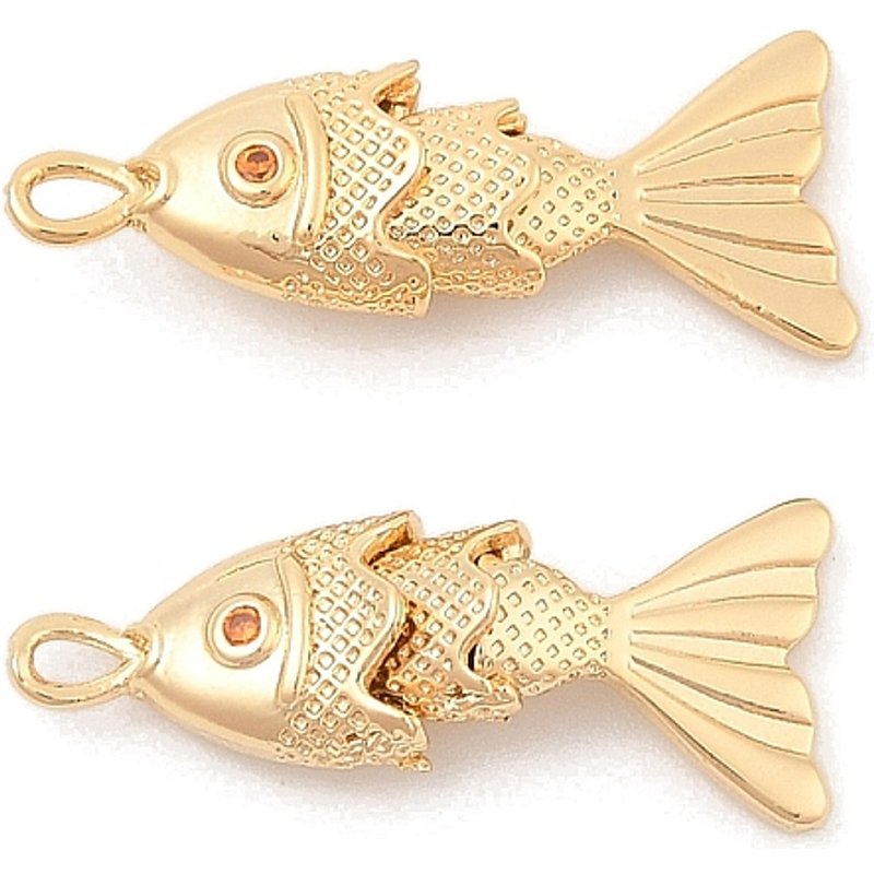 Charms de Poisson en Laiton Micro Pave Zircon Cubique Clair, Plaqué Or 18K — Breloques et pendentifs