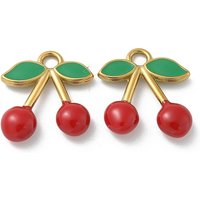 Pendentif en Acier Inoxydable 304 avec Émail et Charm Cerise — Breloques et pendentifs