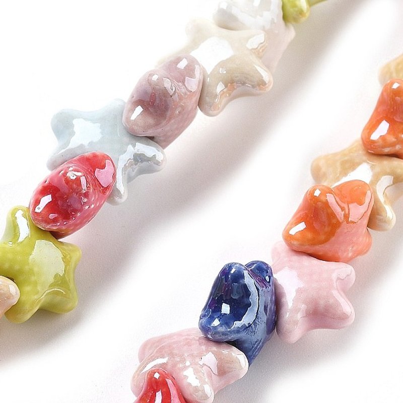 Handmade Porcelain Starfish Beads, Colorful, 12x10.5x6mm — Jewelry Beads