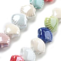 Handmade Porcelain Shell Beads, Colorful, 10x12x6.5mm, 35pcs
