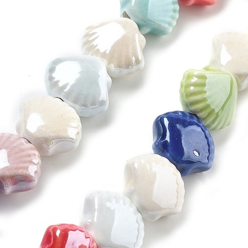 Perles en porcelaine faites à la main, forme de coquillage, colorées, 10x12x6.5mm, 35pcs — Perles à bijoux