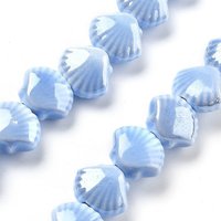 Handmade Porcelain Shell Beads in Cornflower Blue, 35pcs/strand