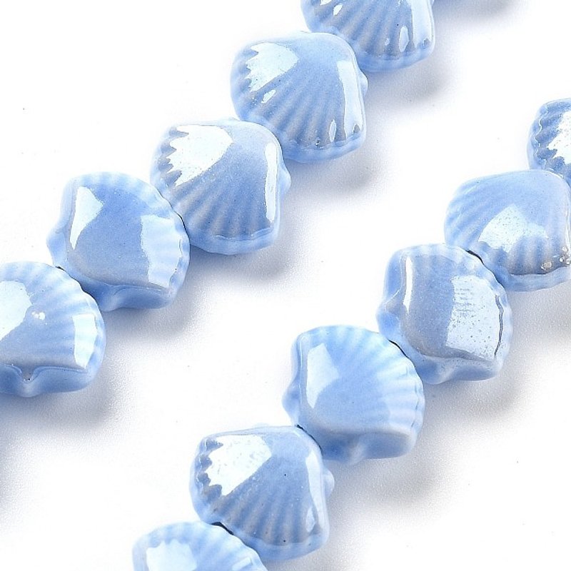 Handmade Porcelain Shell Beads in Cornflower Blue, 35pcs/strand — Jewelry Beads