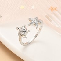 304 Stainless Steel Open Cuff Ring for Women with Cubic Zirconia Turtle — Costume Jewelry