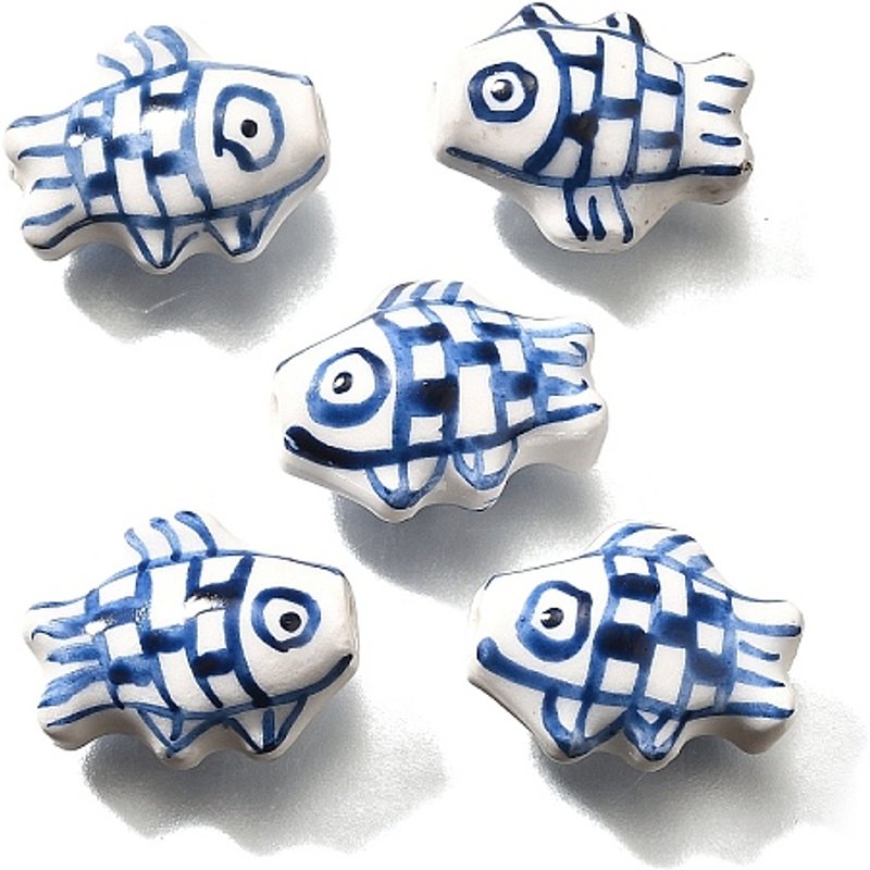 Perles en porcelaine faites à la main, poisson rayé, bleu, 11.5-12mm — Perles à bijoux