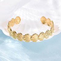 304 Stainless Steel Cuff Bangle for Women, 18K Gold Plated, Shell Shape — Bracelet Women