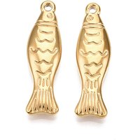 304 Stainless Steel Sardine Fish Charms with 18K Gold Plating