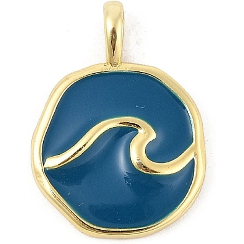 Pendentif en Émail de Laiton avec Charm de Vague Marine, Plaqué Or 18K — Breloques et pendentifs