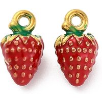 304 Stainless Steel Strawberry Enamel Pendant with 18K Gold Plating