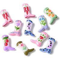 Handmade Lampwork Enamel Beads, Mixed Color Boot Pattern