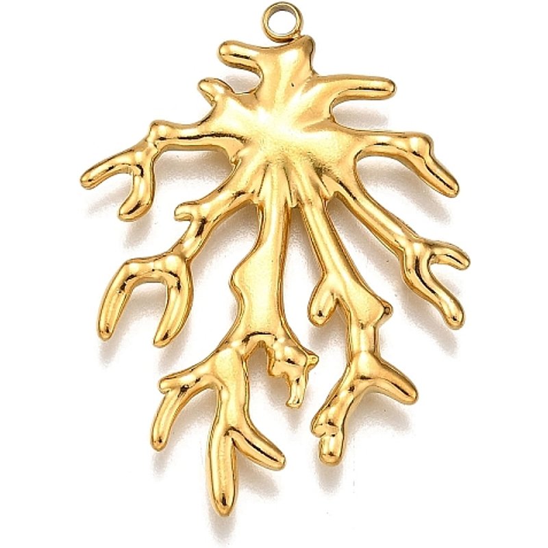 Pendentif en Acier Inoxydable 304 avec Charme de Branche de Corail en Plaqué Or 18K — Breloques et pendentifs