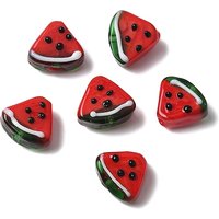 Handmade Lampwork Bumpy Beads, Watermelon, Red, 12x14x7.5mm — Jewelry Beads