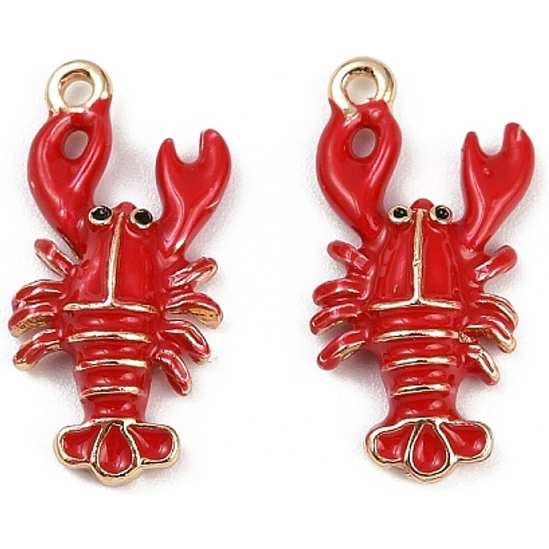 Pendants en alliage de laiton dorés en forme de homard avec émail — Breloques et pendentifs