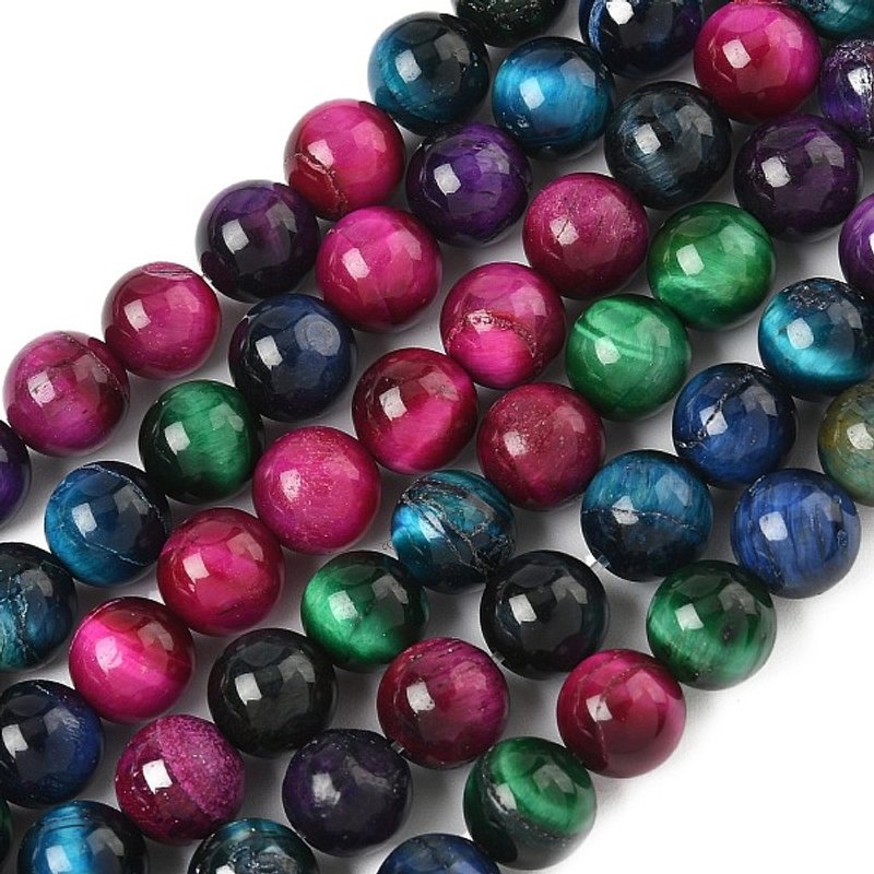 Fils de perles en œil de tigre naturel de grade B, teintées, rondes, 8.5mm — Perles à bijoux