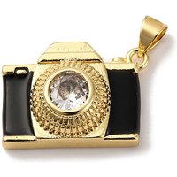Brass Micro Pave Cubic Zirconia Camera Pendant, 18K Gold Plated