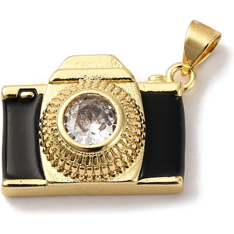 Brass Micro Pave Cubic Zirconia Camera Pendant, 18K Gold Plated — Charms & Pendants