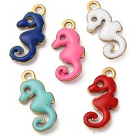 304 Stainless Steel Enamel Sea Horse Charm, Golden Finish