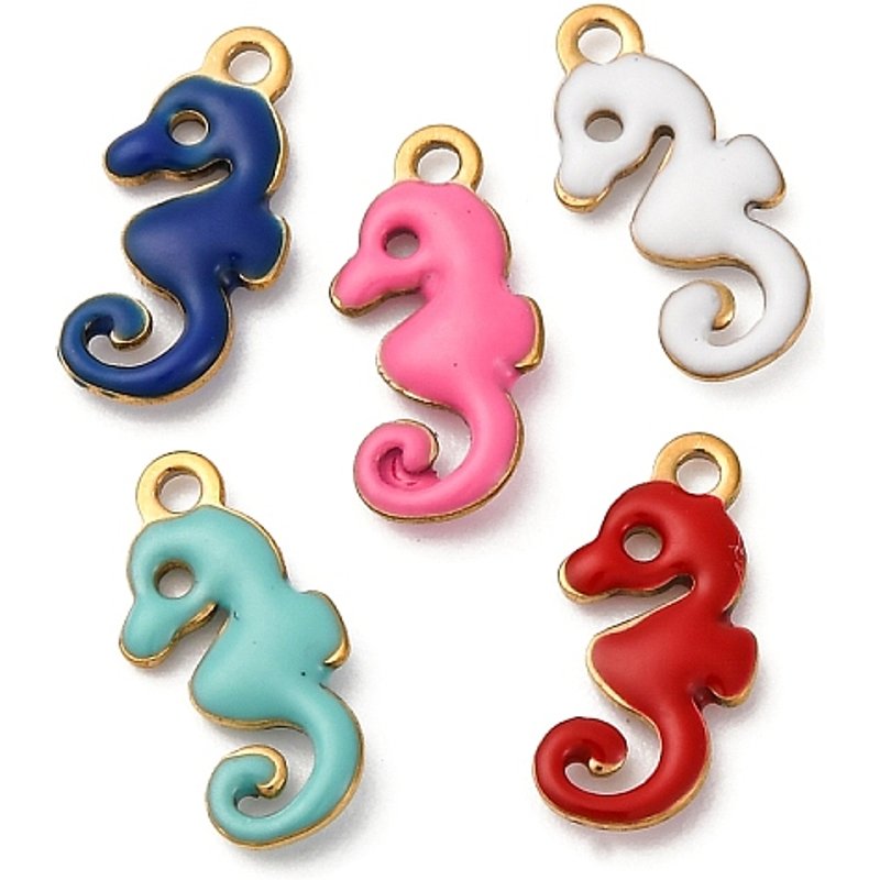 Charm en Émail Doré, Hippocampe en Acier Inoxydable 304 — Breloques et pendentifs