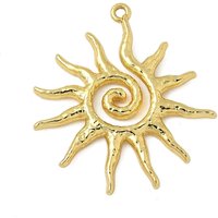 Brass Sun Charms, 18K Gold Plated Pendants, 30x27.5mm