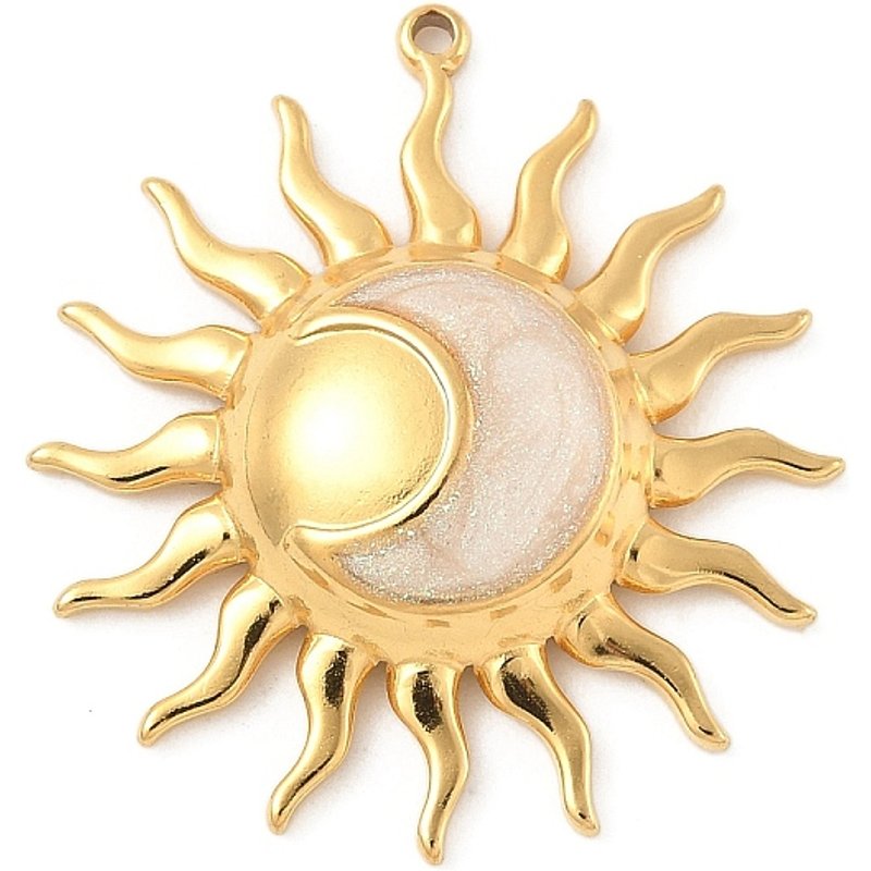 Pendentif en Acier Inoxydable 304 Charm Soleil et Lune avec Sequins — Breloques et pendentifs