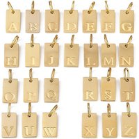 304 Stainless Steel Rectangle Charms with Letters A-Z, 26pcs/set — Charms & Pendants