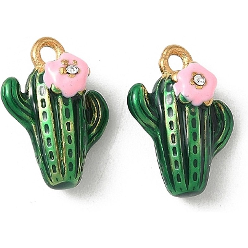 304 Stainless Steel Cactus Charm with 18K Gold Plating