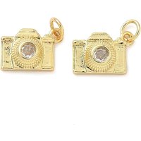 Brass Pave Cubic Zirconia Camera Charms with 18K Gold Plating