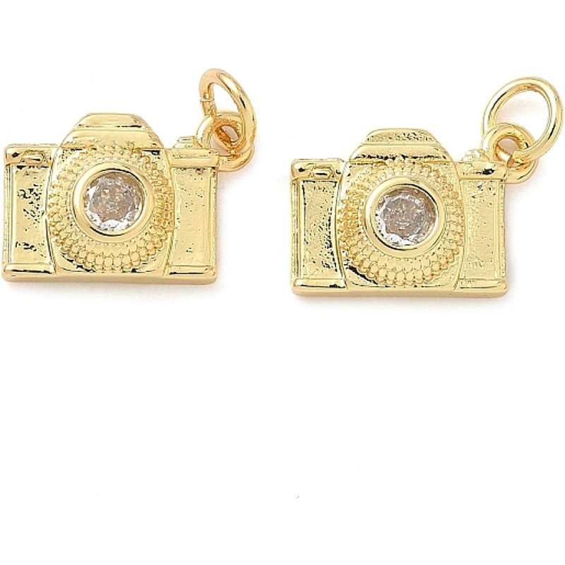 Charms Caméra en Zircon Cubique Pave en Laiton avec Plaquage en Or 18K — Breloques et pendentifs