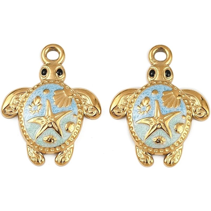 Pendentif en Acier Inoxydable 304, Charm de Tortue de Mer avec Étoile de Mer — Breloques et pendentifs