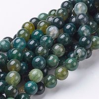 Natural Moss Agate Beads Strands, Round 8mm, 15-16 Inch