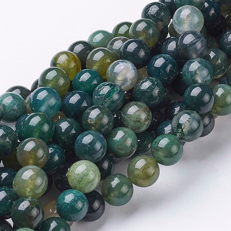 Natural Moss Agate Beads Strands, Round 8mm, 15-16 Inch — Jewelry Beads