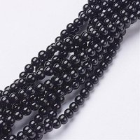 Fil de perles rond en onyx noir naturel, qualité A, 4 mm, trou : 0,8 mm — Perles à bijoux