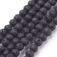 Brins de perles en lave naturelle, rondes, noires, 4mm, 15.3 pouces — Perles à bijoux