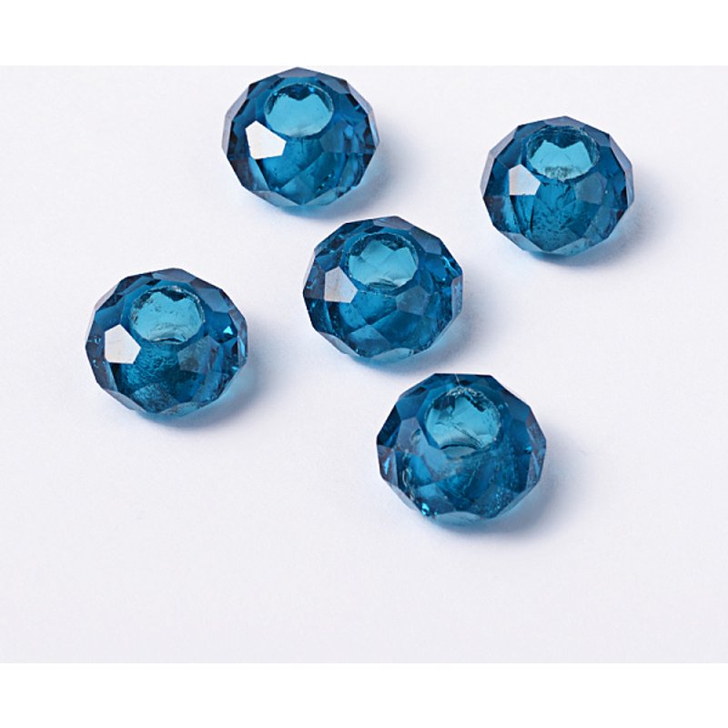 Perles Européennes en Verre, Rondelle, Grand Trou, Bleu, 14x8mm — Perles à bijoux