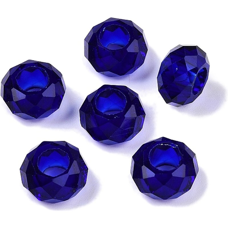 Perles Européennes en Verre, Rondelle, Bleu Moyen, Grand Trou — Perles à bijoux