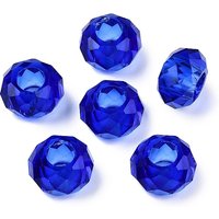 Glass European Rondelle Beads, Large Hole, Blue, 14x8mm