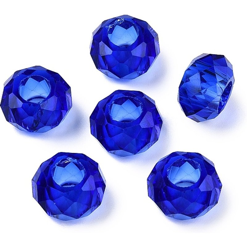 Glass European Rondelle Beads, Large Hole, Blue, 14x8mm — Jewelry Beads